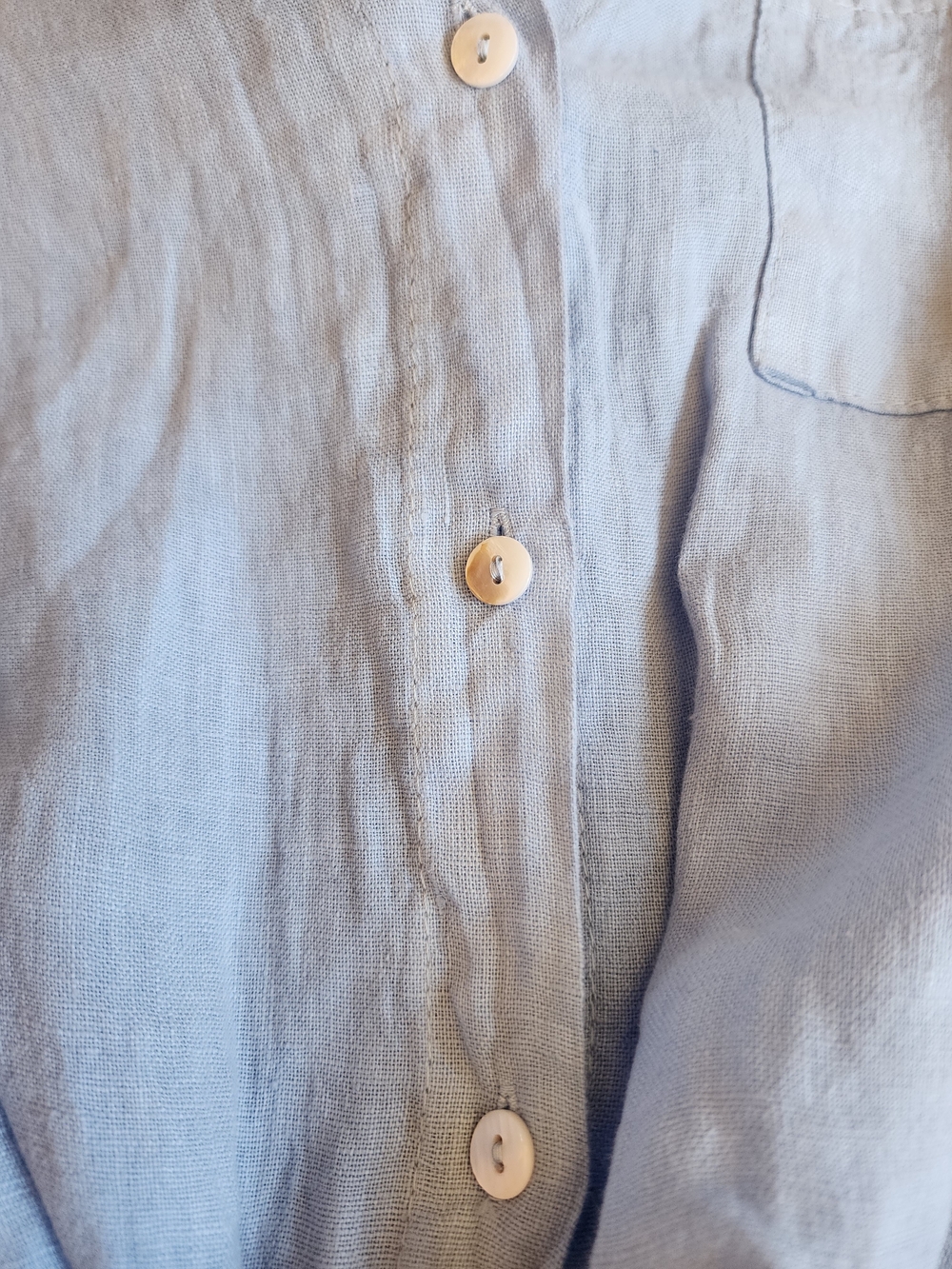 Milio Milano 100% Linen Front Tie Button Shirt Cottagecore, Blue S/M Vacation - Picture 13 of 14